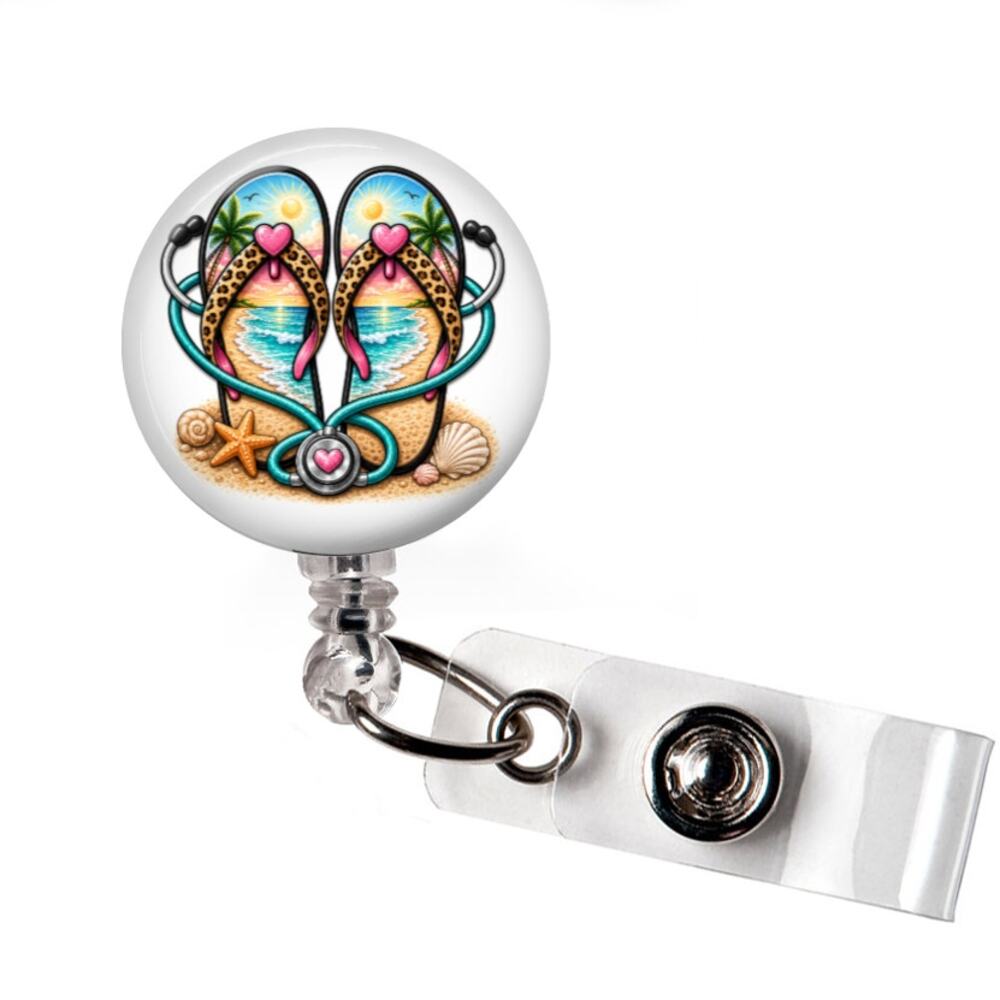 Beach Nurse Interchangeable Badge Topper Flip Flops Stethoscope Summer Gift - Picture 2 of 5